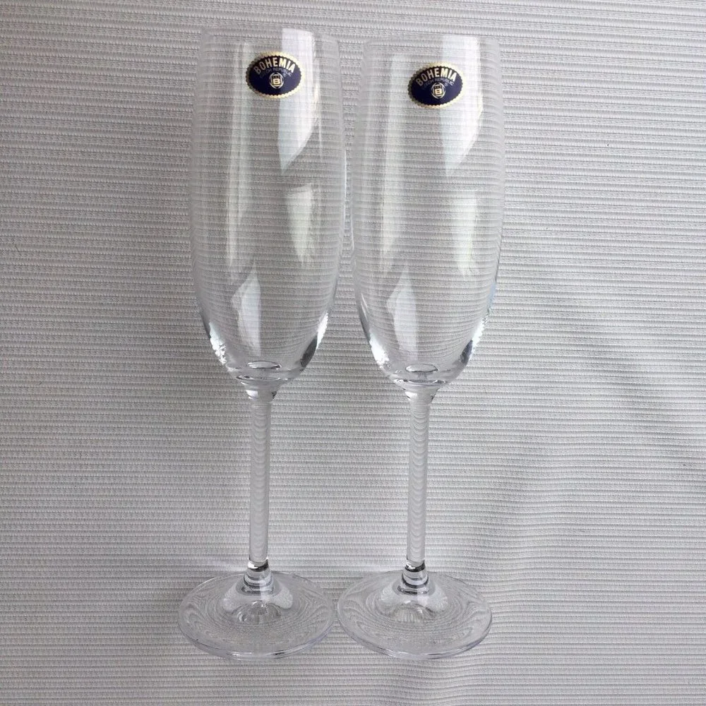 2 Bohemia Crystal Champagne Glass Flutes 6 oz Czech Republic 9